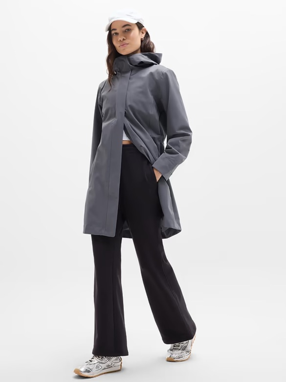 Athleta Slate Gray Hooded Rain Trench - Picture 2 of 8
